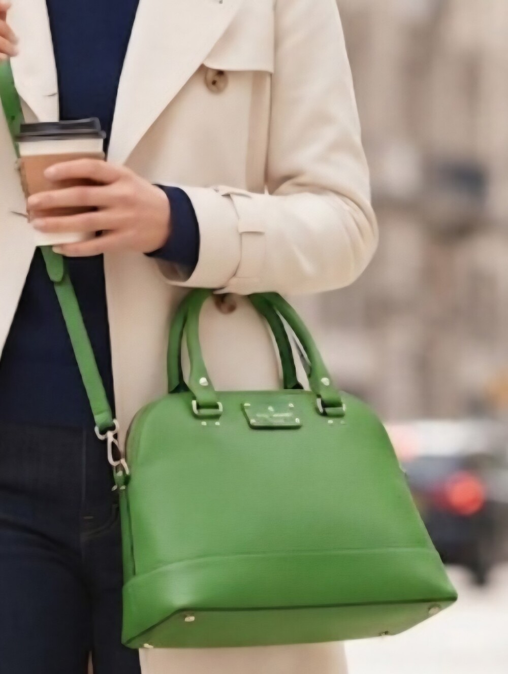 Kate Spade Wellesley Rachelle Small Satchel Green With Handle & Shoulder Strap